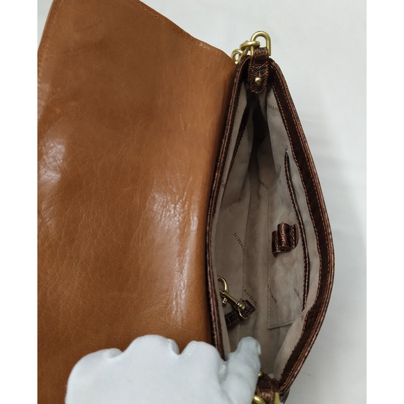 Brahmin Brown Leather Crocodile Embose Chain Strap Flap Closure Shoulder Bag - Picture 9 of 12